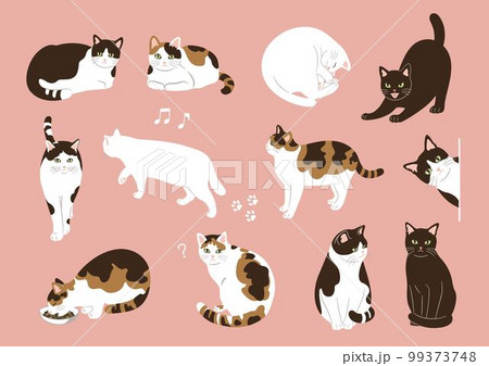 かわいい猫の手描き風イラストセット 99373748