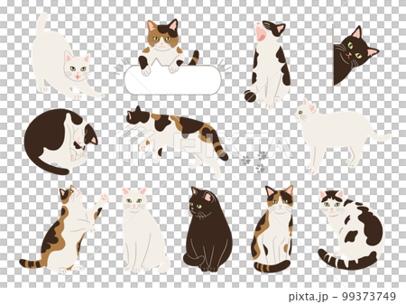 かわいい猫の手描き風イラストセット 99373749