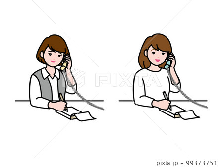 電話をしながらメモを取るOL 99373751