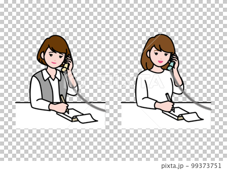 電話をしながらメモを取るOL 99373751