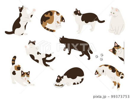 かわいい猫の手描き風イラストセット 99373753