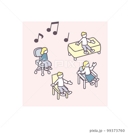 音楽が流れる部屋。楽しむ人々がいる 99373760