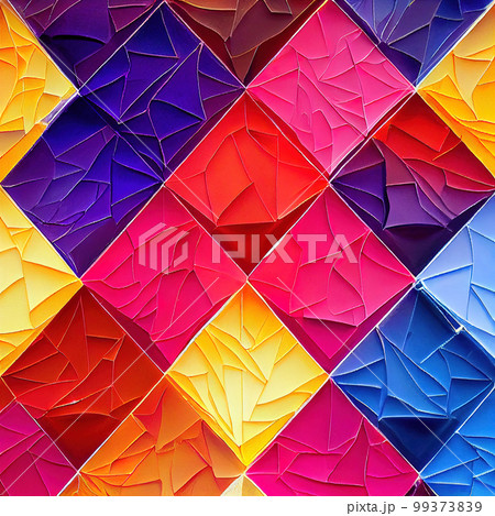 Rhomboid multicolor textured ornament. Mosaic diamond pattern. Bright ornament from diagonal quadrangles. AI-generated Rhomboid multicolor textured ornament. Mosaic diamond pattern. Bright ornament from diagonal quadrangles. AI-generated 99373839
