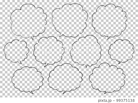 Hand-drawn fluffy cloud-shaped speech bubble set with pen Hand-drawn fluffy cloud-shaped speech bubble set with pen 99375138