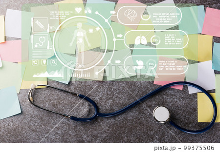 Doctor Day Concept, Top view of many blank paper stick note list with doctor doctor stethoscope on concrete board for write note stick memory work today, Medical and Healthcare 99375506