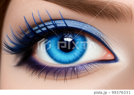 female eye close up. Human blue eye realistic beautiful closeup zoom. Generative AI 99376331