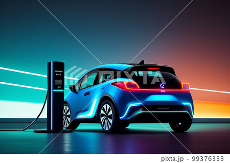 electric charging car. EV charging station for electric car in concept of green energy. EV electric car pluged charging at a recharge station. generative ai electric charging car. EV charging station for electric car in concept of green energy. EV electric car pluged charging at a recharge station. generative ai 99376333
