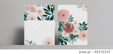 Mockup white paper. Paper mock up floral. Flat lay, top view, copy space. Creative layout flowers with space for text on white paper 99376344