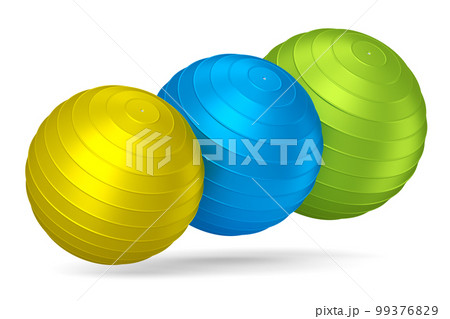 Multicolor fitball or fitness ball for yoga exercise isolated white background 99376829