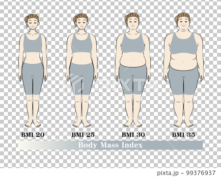 體重指數 年輕女性體型變化 飲食前後圖解向量 99376937