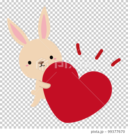 かわいいうさぎとハートのタイトルイラスト/赤 99377670