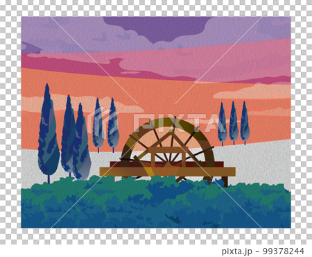 油畫風格 帶水車的美麗日本山村景觀 油畫風格 帶水車的美麗日本山村景觀 99378244