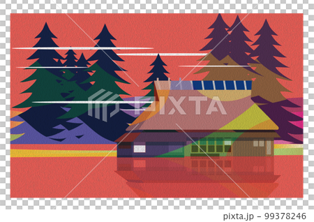 Oil painting style Beautiful Japanese mountain village scenery with old folk houses 99378246