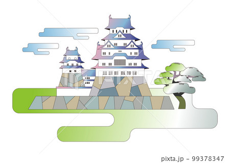 桜咲く公園とお城の見える風景 99378347