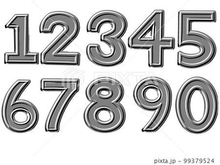 シルバーの立体的な数字セット 99379524