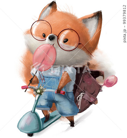 Cute Birthday cartoon fox with pink candy 99379812