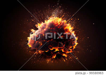 close-up explosion on a black background. 3d illustration. Generative AI close-up explosion on a black background. 3d illustration. Generative AI 99380963
