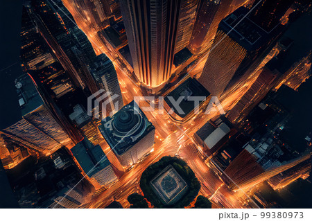 abstract night new york future at night. 3d illustration. Generative AI 99380973