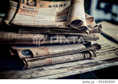stack of newspapers close-up. 3d illustration. Generative AI 99380994
