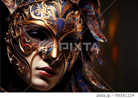Venetian masks art close-up 3d illustration. low key. Generative AI Venetian masks art close-up 3d illustration. low key. Generative AI 99381224