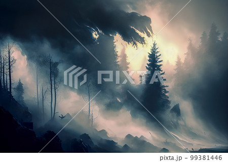 abstraction figure fog in the mountains. illustration. Generative AI abstraction figure fog in the mountains. illustration. Generative AI 99381446