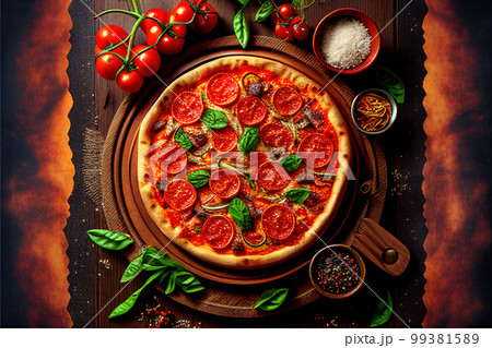 italian pizza closeup realistic drawing. Generative AI 99381589