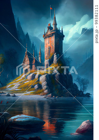 fairy tale castle illustration. Generative AI 99382111