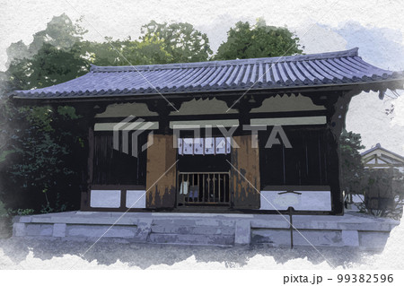 水彩画風　海龍王寺　西金堂　奈良県奈良市 99382596