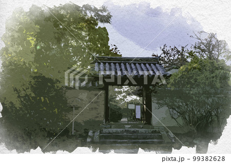水彩画風 海龍王寺 中門 奈良県奈良市 水彩画風 海龍王寺 中門 奈良県奈良市 99382628
