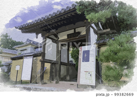 水彩画風　海龍王寺　表門　奈良県奈良市 99382669