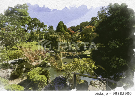 水彩画風　吉城園　奈良県奈良市 99382900