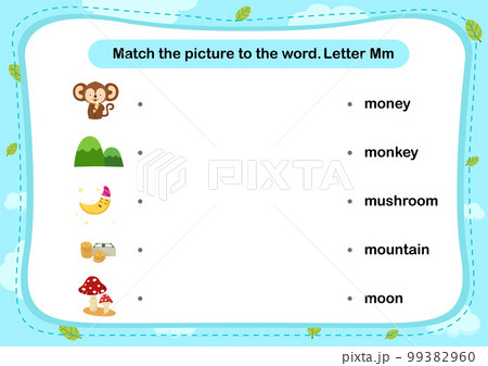 Match words with the correct pictures letter M...のイラスト素材 [99382960] - PIXTA