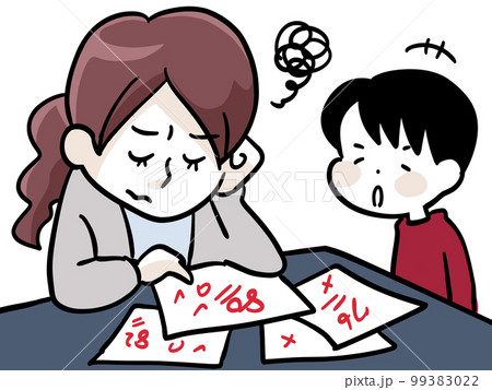 子供の成績が落ちていて悩む母 99383022
