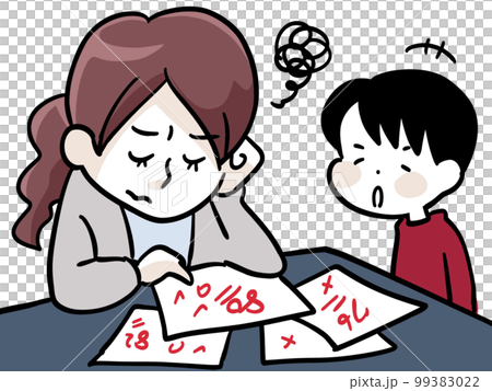 子供の成績が落ちていて悩む母 99383022