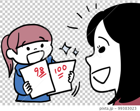 子供のテスト結果に喜ぶ母親 99383023