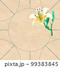 Watercolor white garden lily with round frame on vintage paper 99383845