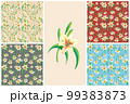 Beautiful set of seamless backgrounds with white watercolor lilies 99383873