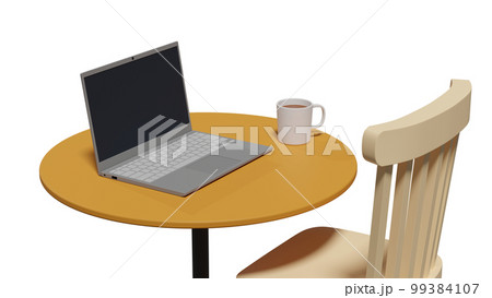 ノートパソコンとイスとテーブル 99384107