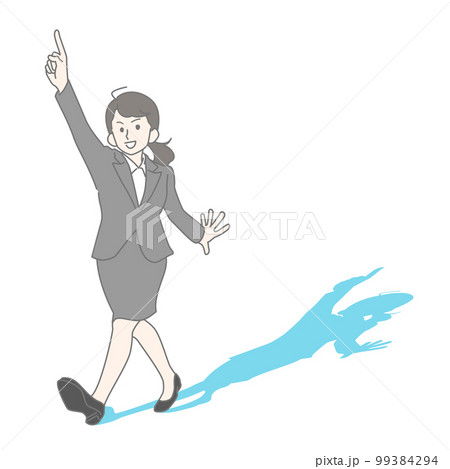 人差し指を突き出して前進するスーツ姿の若い女性 人差し指を突き出して前進するスーツ姿の若い女性 99384294