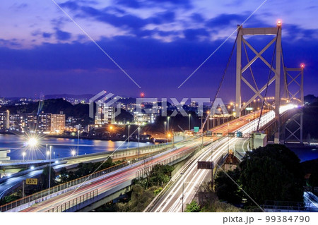 北九州市　和布刈公園から眺める関門海峡の夜景 99384790