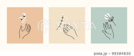Mystical and esoteric vector cards in trendy minimal lineart style. Vector in boho style hands and mystical objects 99384830