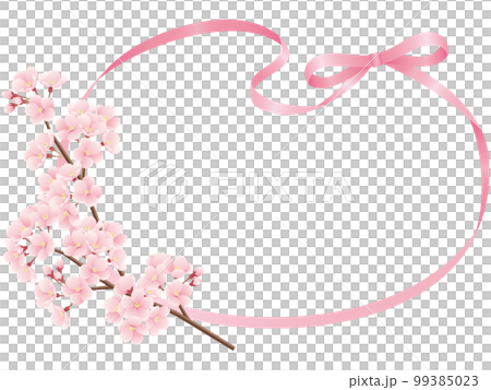 櫻花樹枝和緞帶框的插圖（粉紅色） 99385023