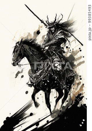 馬に乗った武士の掛け軸(色紙代込み) 物珍し