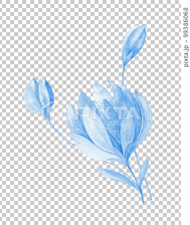 Isolated softness blue floral design elements. Abstract blue flowers on white background.  99386068