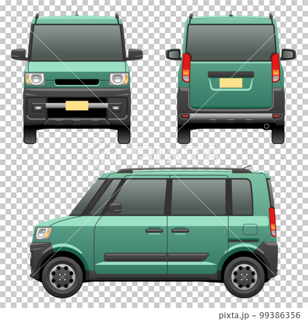 從 3 個方向看汽車的插圖（戶外燈超高旅行車） 99386356