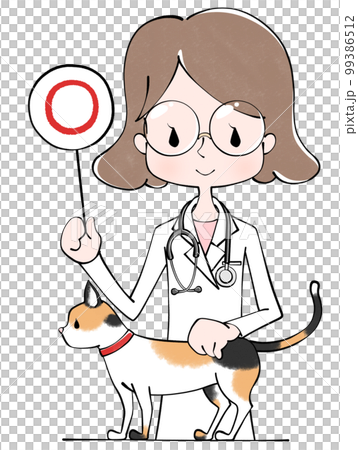 ○✖△ Illustration of a cat and a veterinarian (female) 99386512
