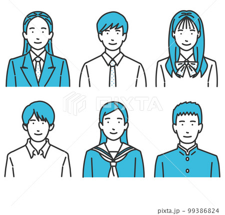 高校生と中学生の上半身正面アイコン 高校生と中学生の上半身正面アイコン 99386824