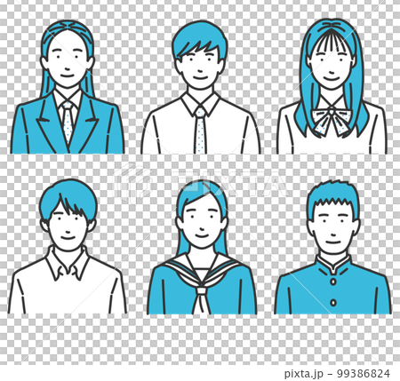 高校生と中学生の上半身正面アイコン 高校生と中学生の上半身正面アイコン 99386824