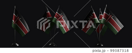 Small national flags of the Kenya on a black background 99387318