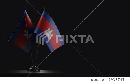 Small national flags of the Cambodia on a black background Small national flags of the Cambodia on a black background 99387454